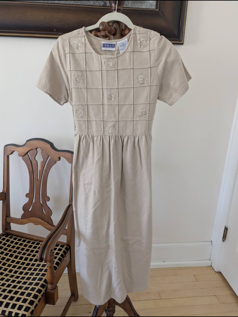 Erica & Co. Beige Embroidered Midi Dress